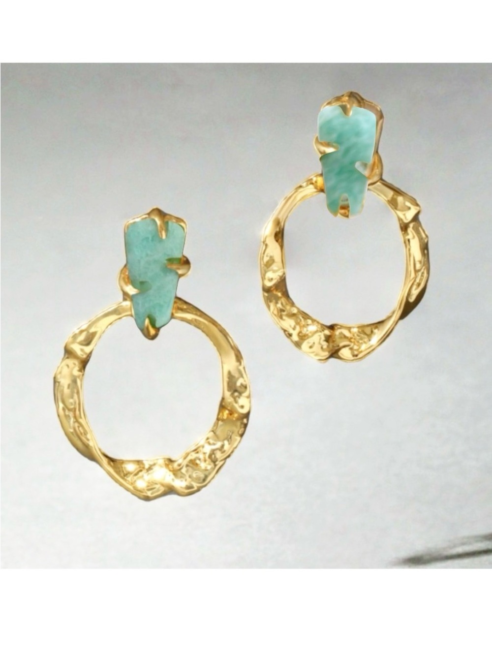 ALEXIS BITTAR • Gold Amazonite DoorKnocker Hoop Drop Earrings